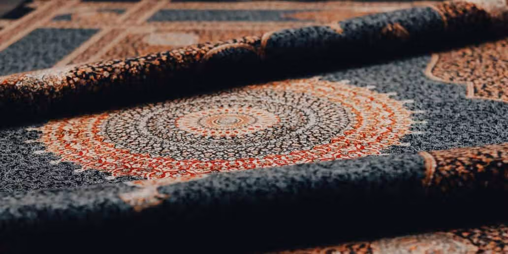 A close view of the richly textured Nomadic Collection rug